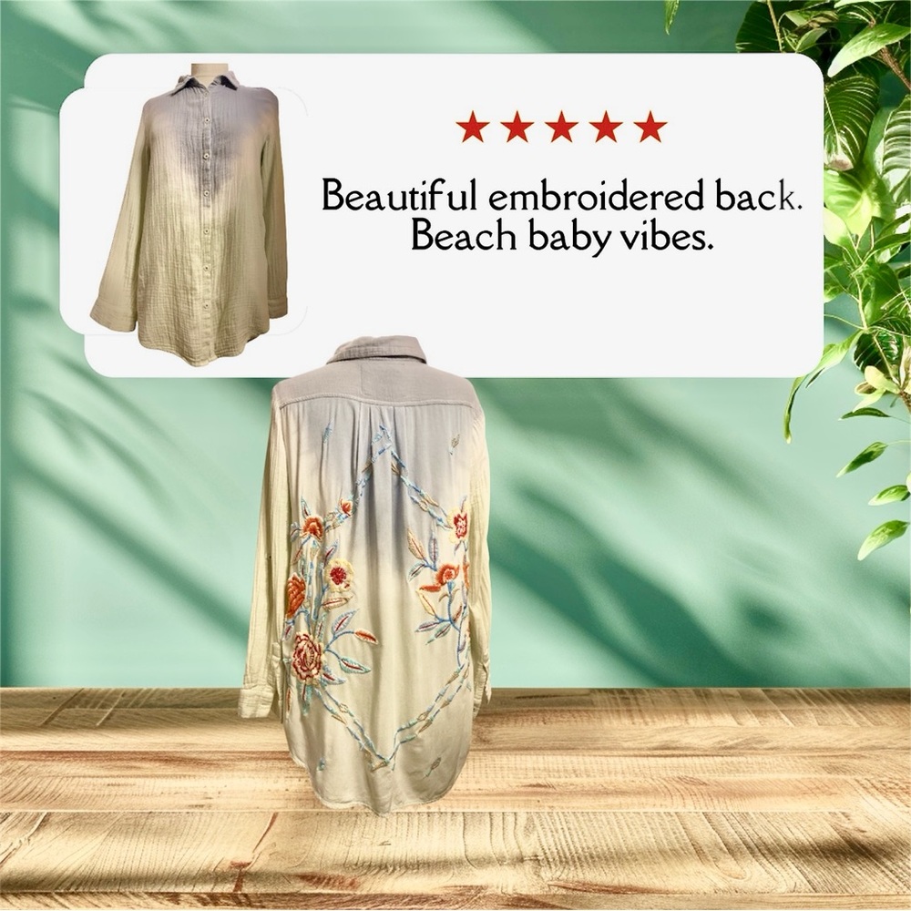 Kyla Seo Stephie Shirt Embroidered Back Coastal Cotton Gauze Tie Dye Small